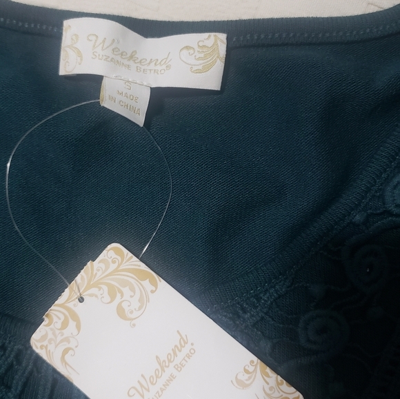 Suzanne Betro Weeken Bohemia Women's Teal Lace Trim Top Bell Sleeve Small - Picture 5 of 9